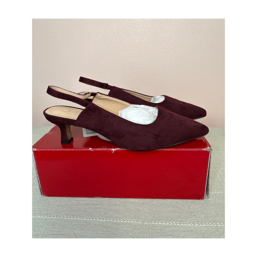 Journee Collection Paulina Women's Oxblood Patent Slingback Kitten Heel Sz 8 WD - Picture 3 of 16